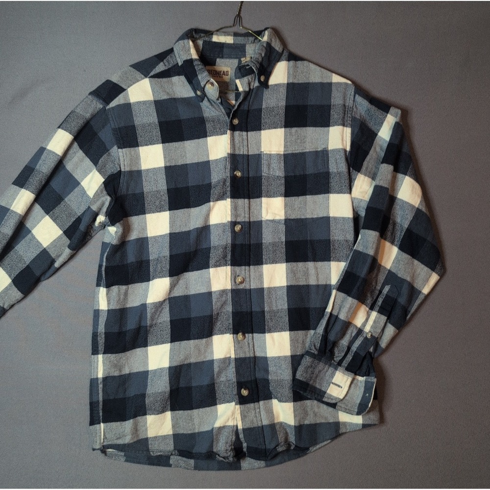 RedHead Flannel Shirt Mens Small Plaid Long Sleeve Blue Button Up Regular Fit